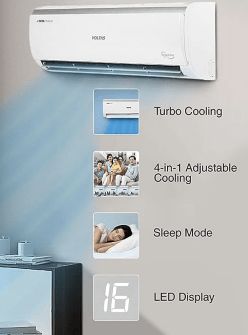 Voltas 1.5 Ton 5 Star, Inverter Split AC(Copper, 4-in-1 Adjustable Mode, Anti-dust Filter, 2023 Model,185V Vectra Elite, White) - Image 3